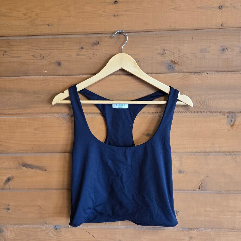 Aritzia Contour Tank Top Crop Babaton Black Racerback Large Shirt Stretchy - Picture 2 of 4
